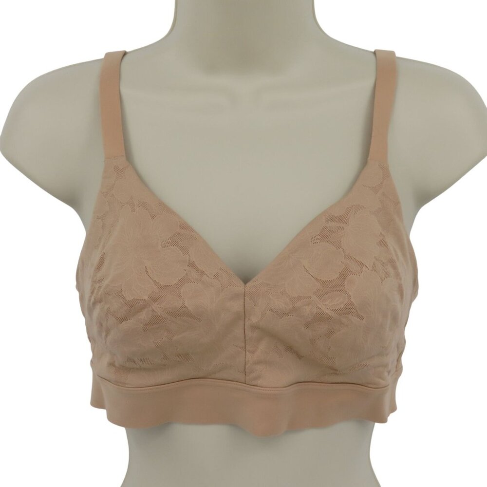 Tommy John Women Medium A-C Cup Second Skin Triangle Bralette Beige Flower Lace